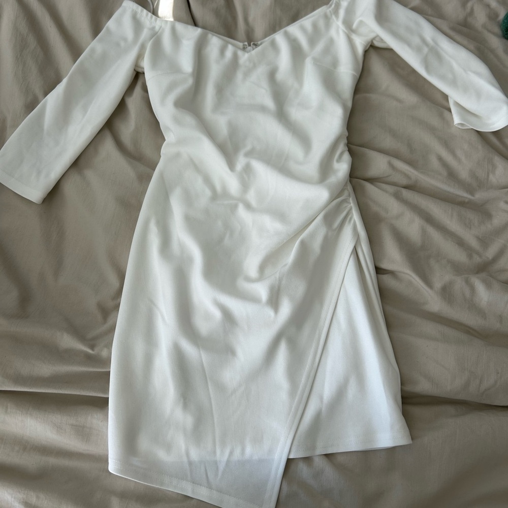 Lulu's Off-Shoulder Cream Long Sleeve Dress